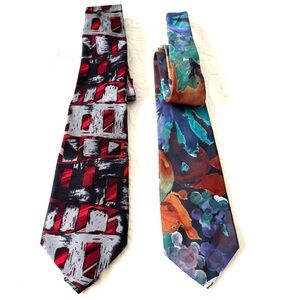 Stylish Red and Black Patterned Abstract Print Ties Lot of 2